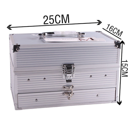 Silver storage box with dimensions marked, showing 25cm, 16cm, and 15cm.