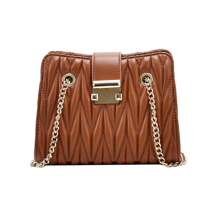 Women's Pleated Chain Crossbody Bag – Mini Vegan-Friendly Imitation Leather Shoulder Purse with Gold Hardware