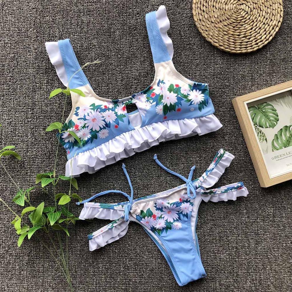 Women's Leaf Print Split Bikini Set | Two-Piece Swimsuit