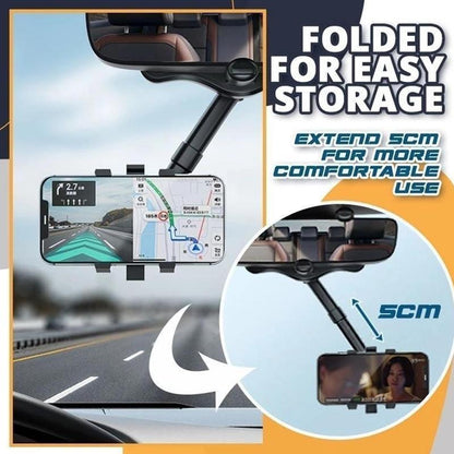 360° Rearview Mirror Phone Holder for Car – Universal Rotatable Mount