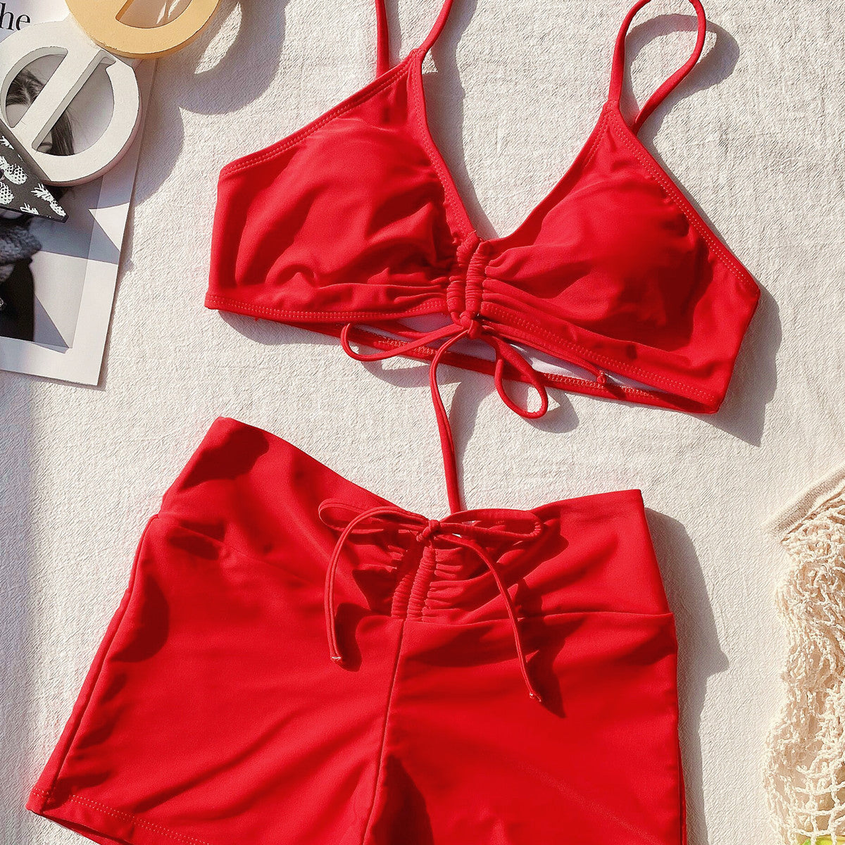 Women's High Waist Bikini Set with Shorts | Sleeveless Split Swimsuit