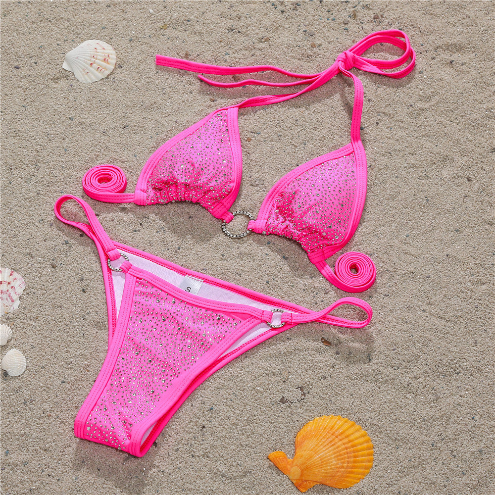 Diamond-Studded Backless Bikini Set