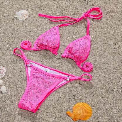 Diamond-Studded Backless Bikini Set
