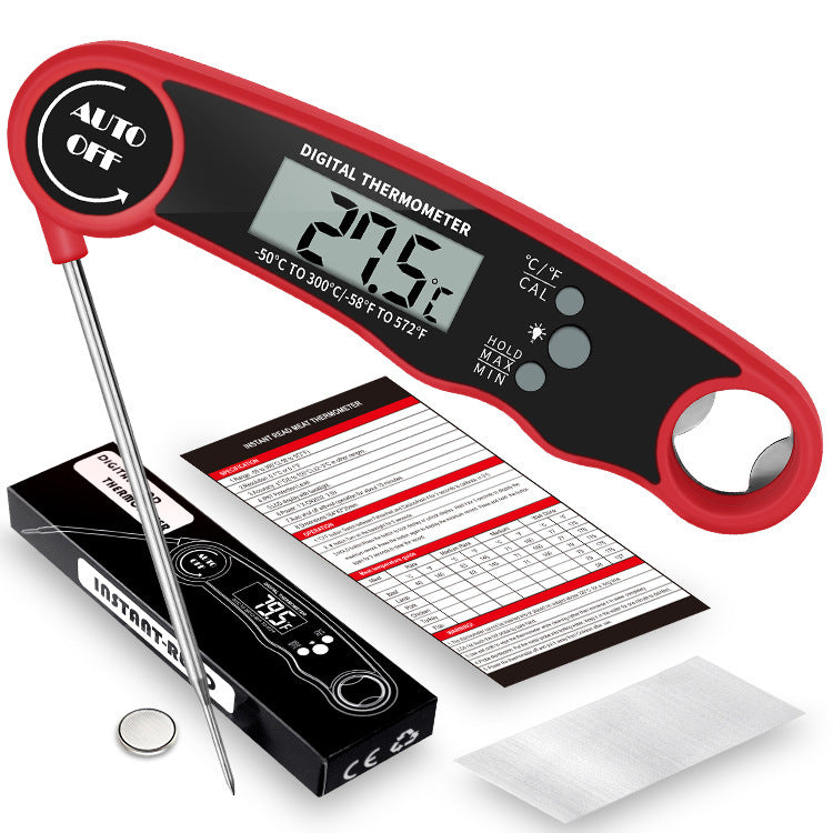 Folding Kitchen & Grill Thermometer – Electronic Instant-Read Food Thermometer, Black or Red