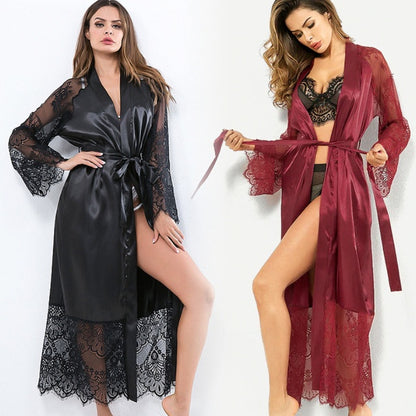 Sheer Lingerie Robe with Belt – Open-Front Babydoll Style, S–3XL
