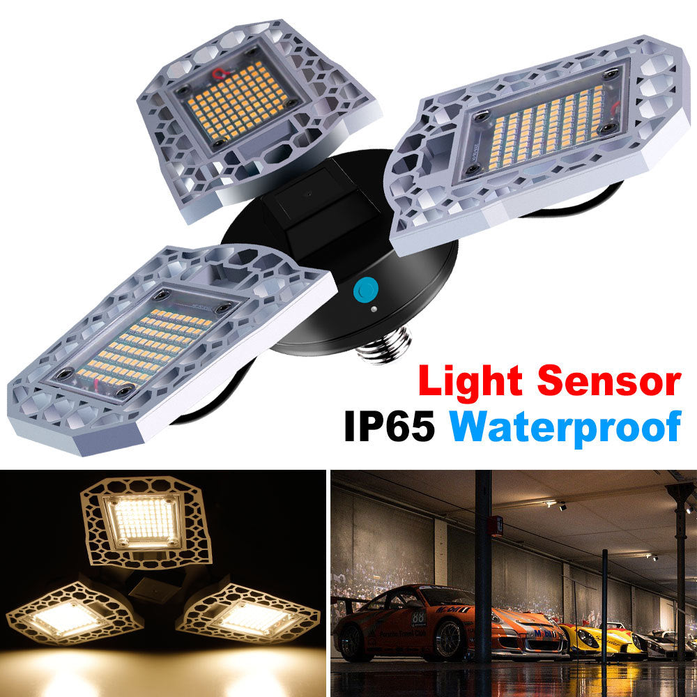 Three-Head LED Garage Light – 60W/80W/100W, E26/E27, IP65 Waterproof with Light Sensor
