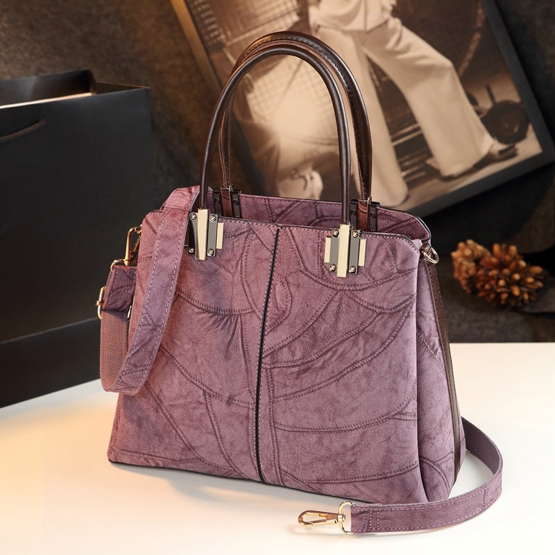 Women's Cow Split Leather Shoulder Bag – Structured Tote with Multi-Pocket Organizer