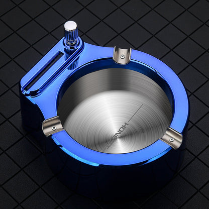 Metal Ashtray with Built-In Permanent Match Lighter – 10,000 Strike Reusable Flint