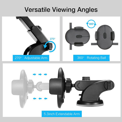 Telescopic Car Phone Mount – 360° Rotating Dashboard Suction Cup Holder for Phones Up to 7"