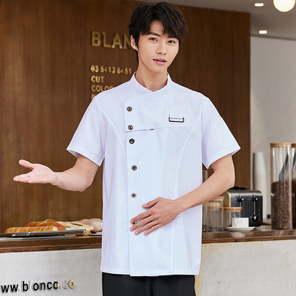 Men's Short-Sleeve Chef Shirt – Moisture-Wicking Uniform for Kitchen & Hotel Staff