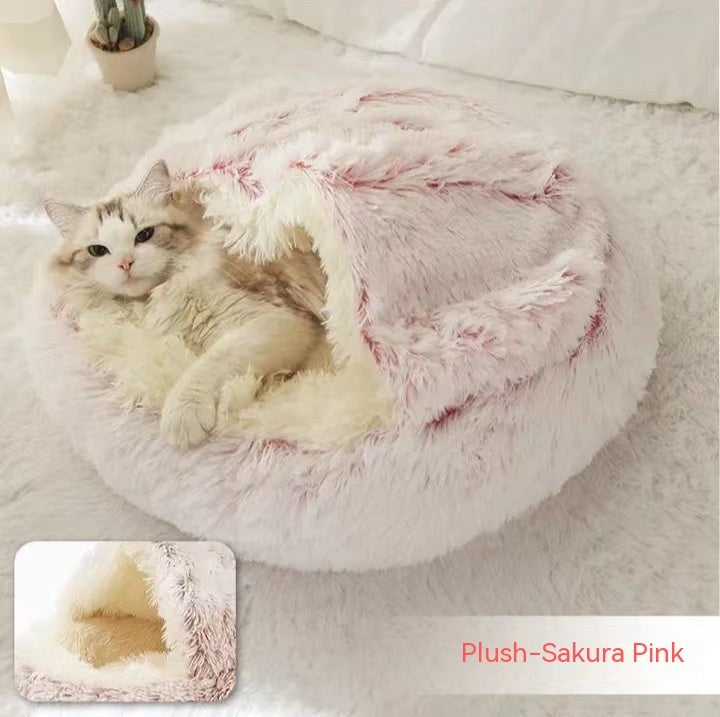 Round Plush Pet Bed — Warm Winter Bed for Cats & Dogs