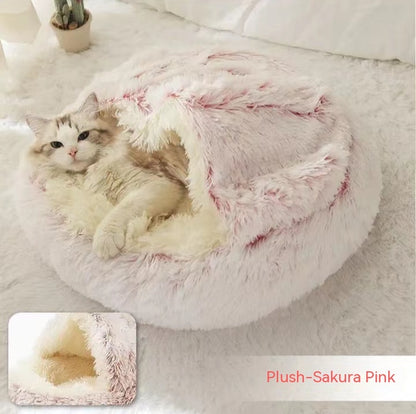 Round Plush Pet Bed — Warm Winter Bed for Cats & Dogs