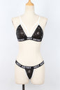 Women's Faux Fur Sequin Lingerie Set | Bra & Panty | Black & Silver