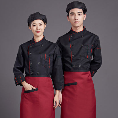 Chef Uniform with Gray Trim – Breathable Linen-Cotton Kitchen Jacket, Long & Short Sleeve