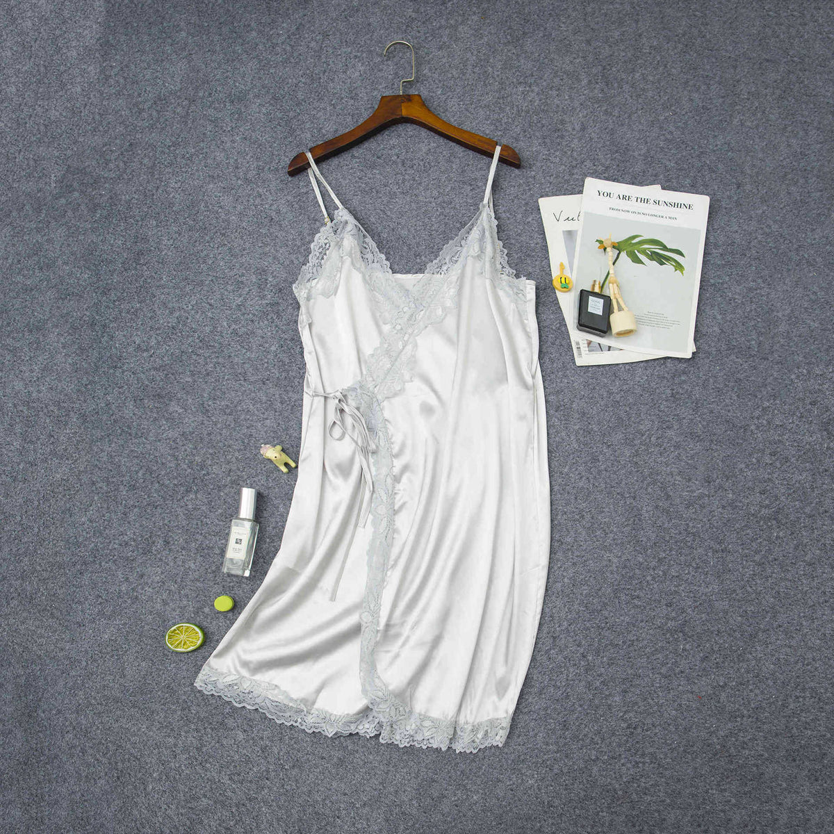 Women's Silky Satin Nightdress – Lingerie Sleepwear, S–XXXL | Black & Silver