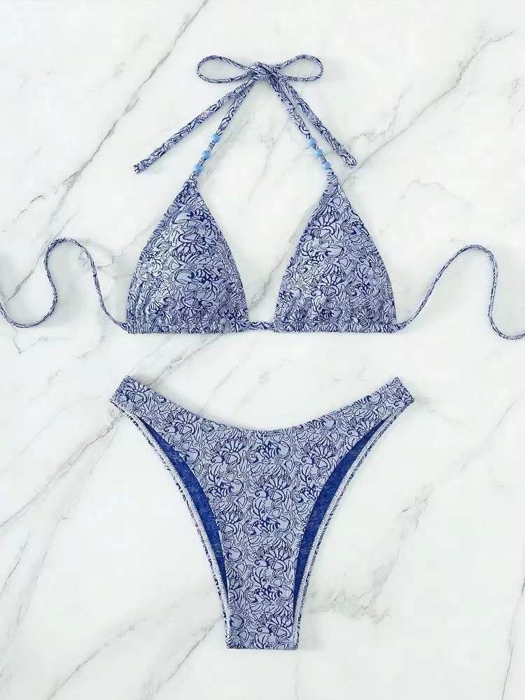 Floral Halter Bikini Set with Shorts — 4 Colors, XS–L
