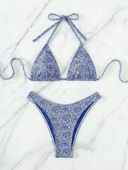 Floral Halter Bikini Set with Shorts — 4 Colors, XS–L