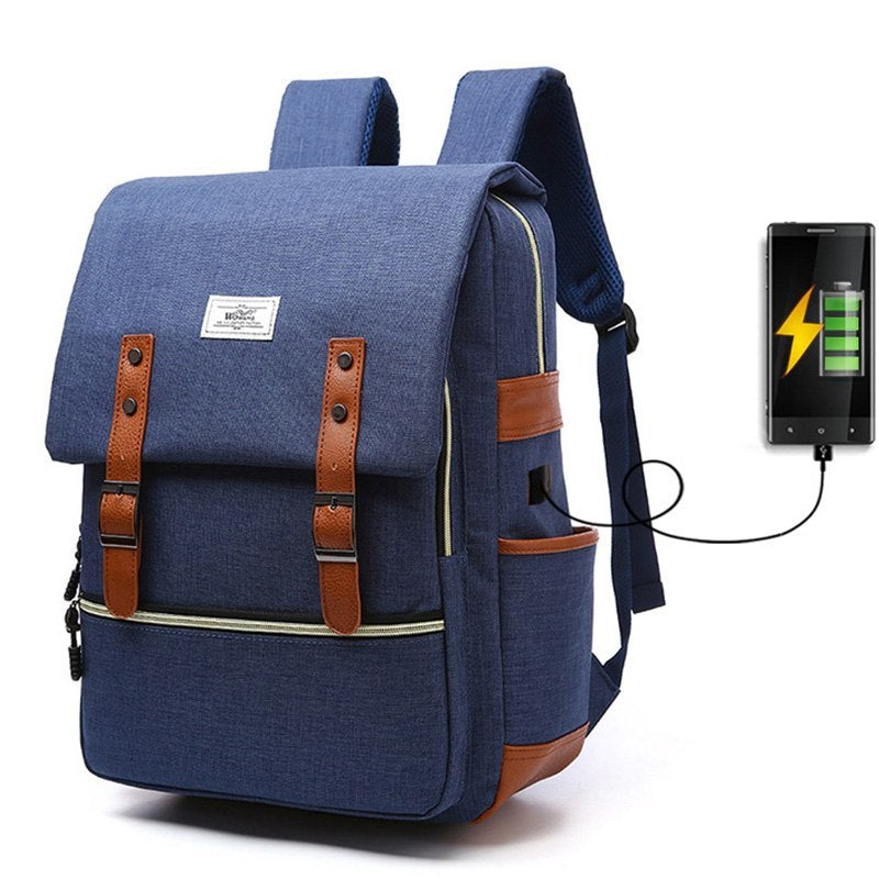 Vintage Canvas Backpack with USB Charging Port – Unisex Laptop School & Travel Bag