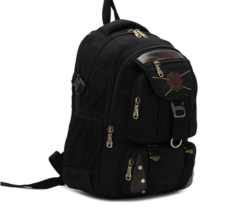 Large Canvas Travel Backpack – 20–35L, Laptop Compartment & Air Cushion Straps