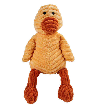 A collection of plush animal toys including a pink pig, brown monkey, white rabbit, orange fox, and a gray sheep, all made from soft corduroy fabric.