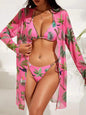 Women's Printed Mesh Three-Piece Swimsuit Set | Floral Bikini & Cover-Up