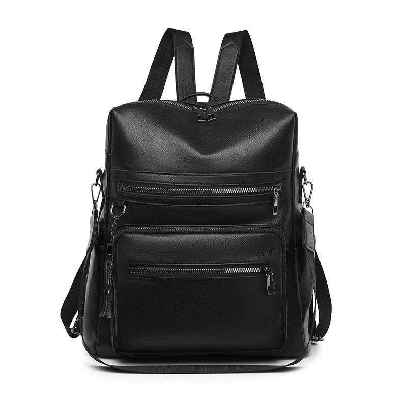 Women's PU Leather Backpack – Large Capacity Waterproof Bag