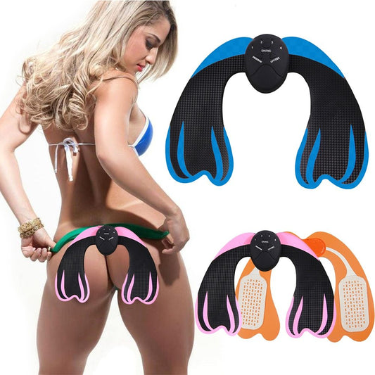 A butt beautifier device with varying colors being worn by a person in a bikini bottom, showing the product from multiple angles.