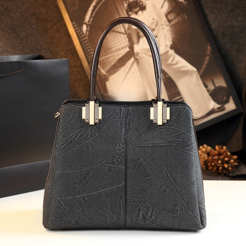 Women's Cow Split Leather Shoulder Bag – Structured Tote with Multi-Pocket Organizer
