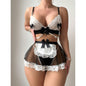 Black & White Color-Block Bow Lace Lingerie Set | Sheer Tulle Skirt 3-Piece