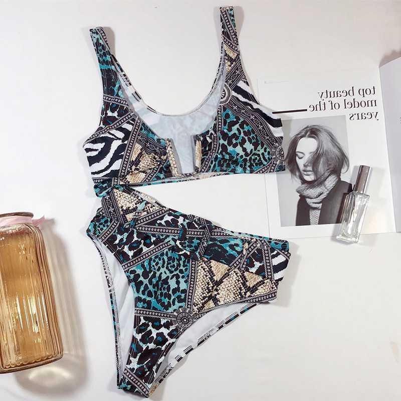 Women's Snake Print U-Neck Split Swimsuit | One-Piece Bikini