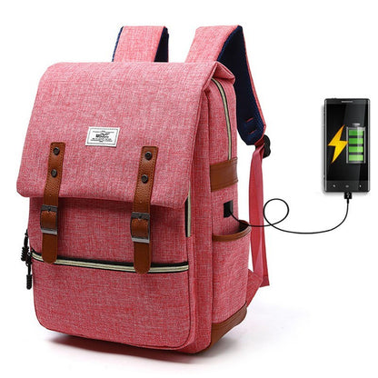 Vintage Canvas Backpack with USB Charging Port – Unisex Laptop School & Travel Bag