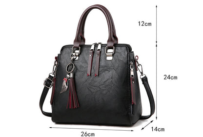 Women's Two-Tone Satchel Handbag – Vegan-Friendly Imitation Leather Shoulder Bag with Tassel Charm