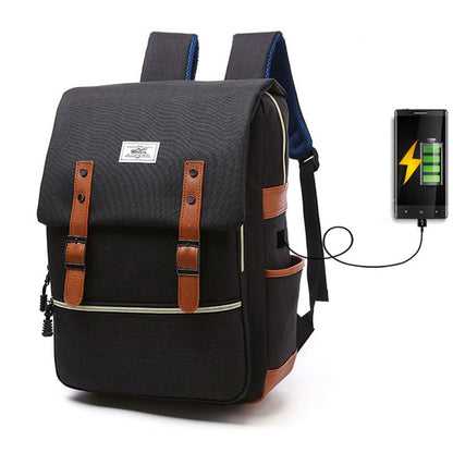 Vintage Canvas Backpack with USB Charging Port – Unisex Laptop School & Travel Bag