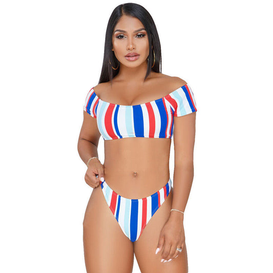 Women's Striped Two-Piece Bikini Set | Split Swimsuit