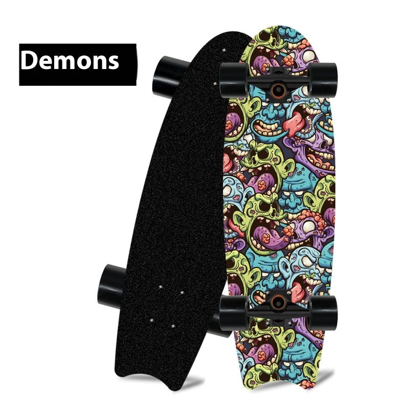 Fishtail Maple Skateboard — 21 Graphic Designs, 28" Deck