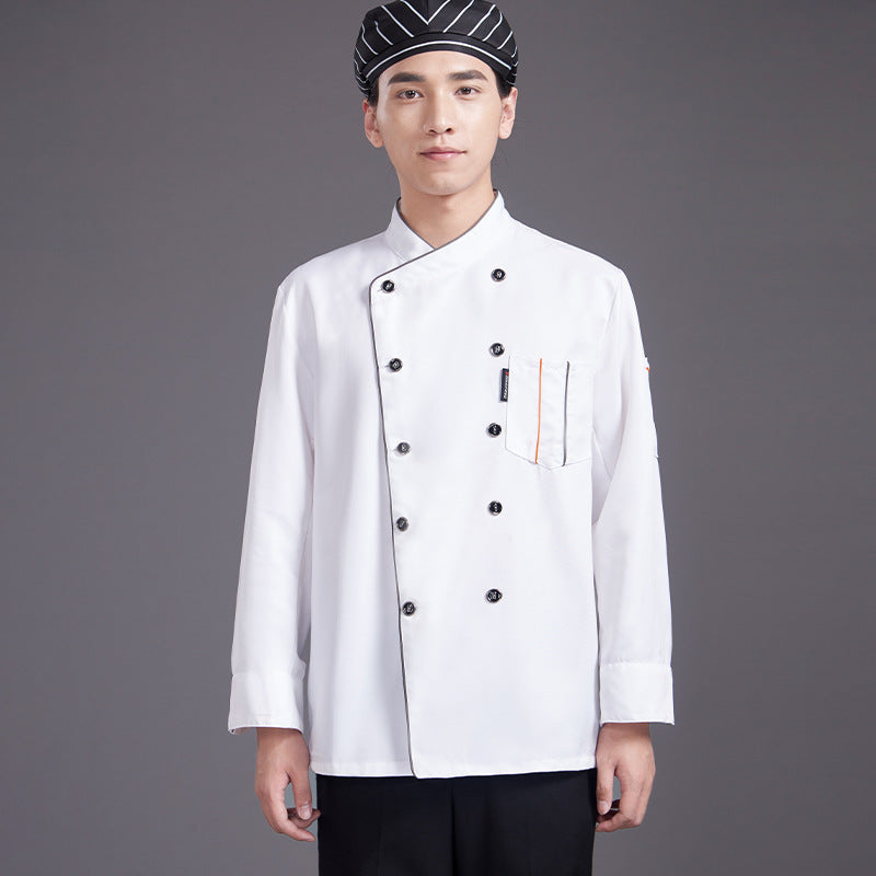 Chef Uniform with Gray Trim – Breathable Linen-Cotton Kitchen Jacket, Long & Short Sleeve