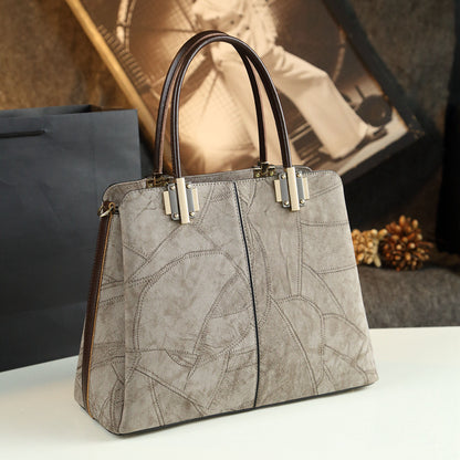 Women's Cow Split Leather Shoulder Bag – Structured Tote with Multi-Pocket Organizer