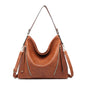 Women's Large Hobo Shoulder Bag – PU Leather Crossbody Handbag with Zipper Pockets