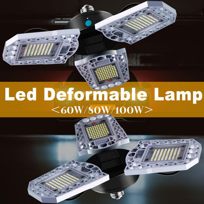 Three-Head LED Garage Light – 60W/80W/100W, E26/E27, IP65 Waterproof with Light Sensor