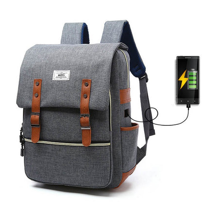 Vintage Canvas Backpack with USB Charging Port – Unisex Laptop School & Travel Bag