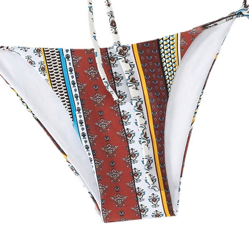 Patterned fabric strips arranged in a fan-like display.
