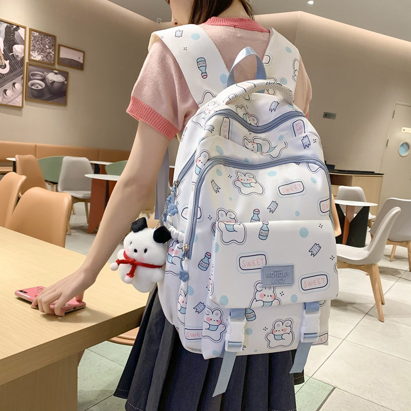 Cute Cartoon Print Large Capacity Backpack for Women & Girls