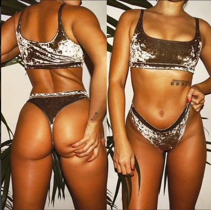 Women's Velvet Two-Piece Bikini Set | Soft Swimsuit in 4 Colors