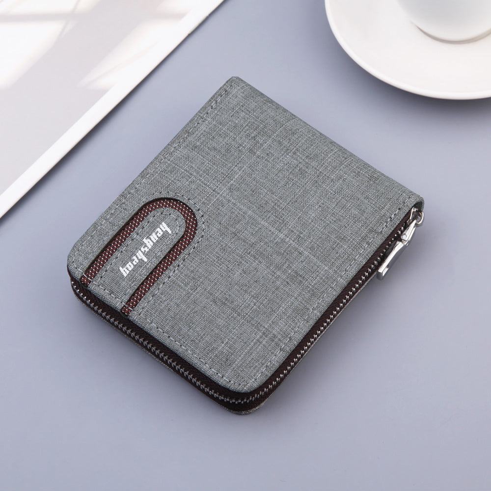 Men’s Canvas Bifold Wallet – Retro Zip Multi-Compartment Card & Cash Organizer
