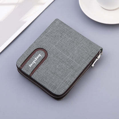Men’s Canvas Bifold Wallet – Retro Zip Multi-Compartment Card & Cash Organizer