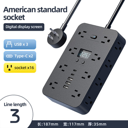 Power Strip — 16 AC Outlets, 3 USB + 2 USB-C, 10 ft Cord