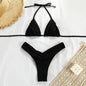 Women's Solid Color Pleated Bikini Set | Sexy High-Elasticity Two-Piece