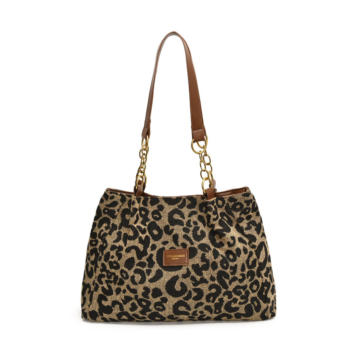 Women's Large Capacity Tote Bag – Brown Animal Print PU Bucket Shoulder Bag for Work & Travel
