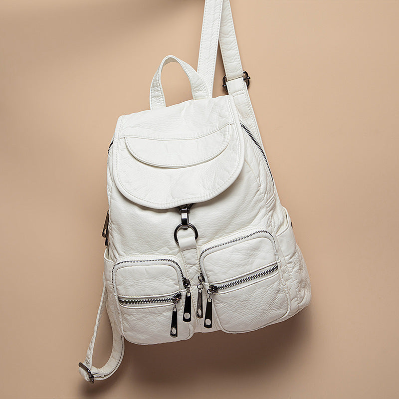Women's Washed Vegan Leather Large Backpack – 14" Laptop Compatible