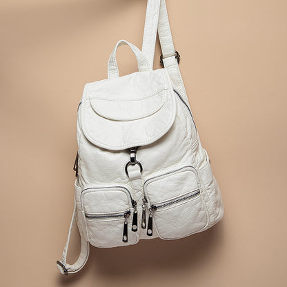 Women's Washed Vegan Leather Large Backpack – 14" Laptop Compatible